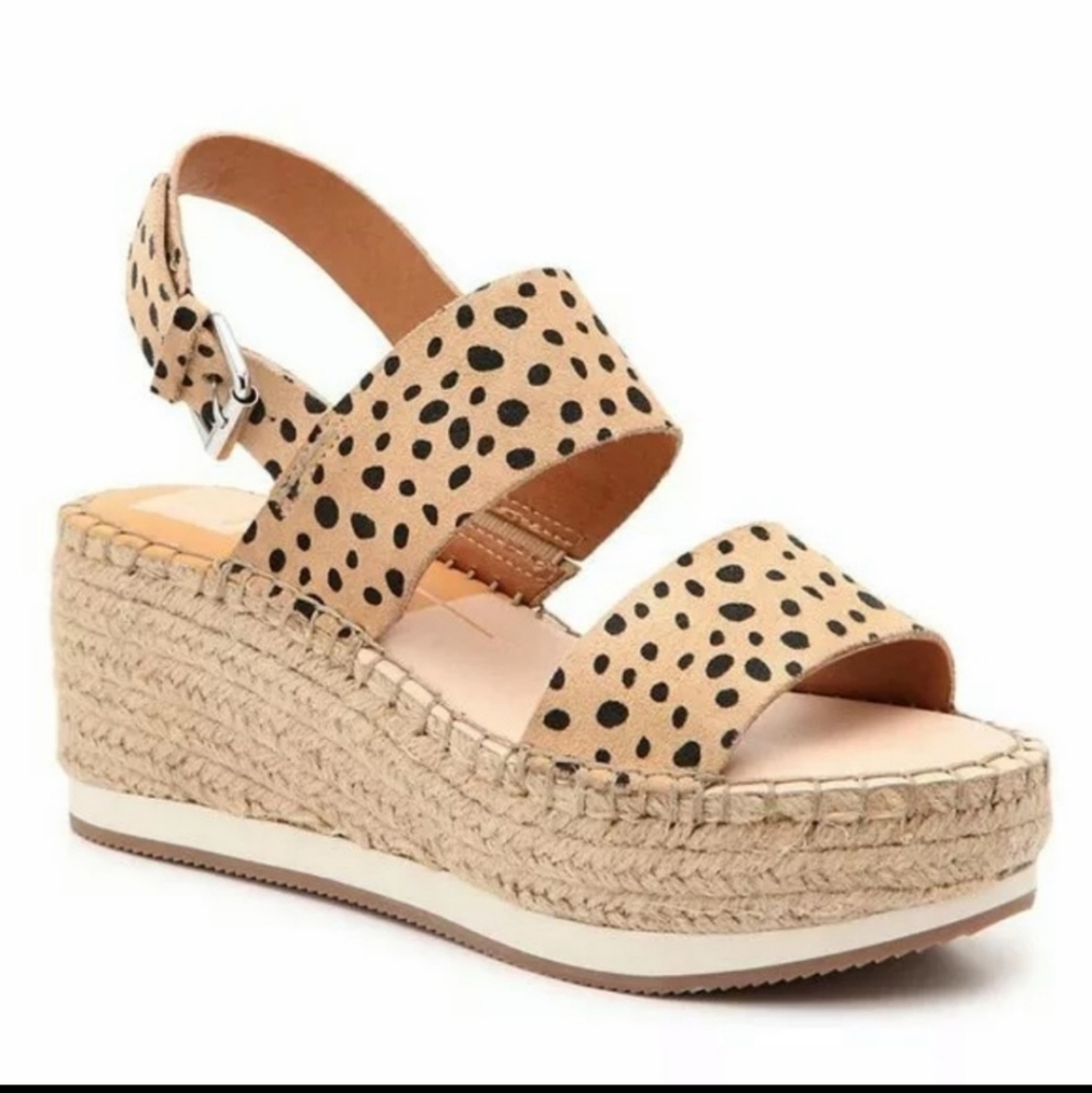 Dolce Vita Tan and Black Spotted Espadrille Platform Sandals